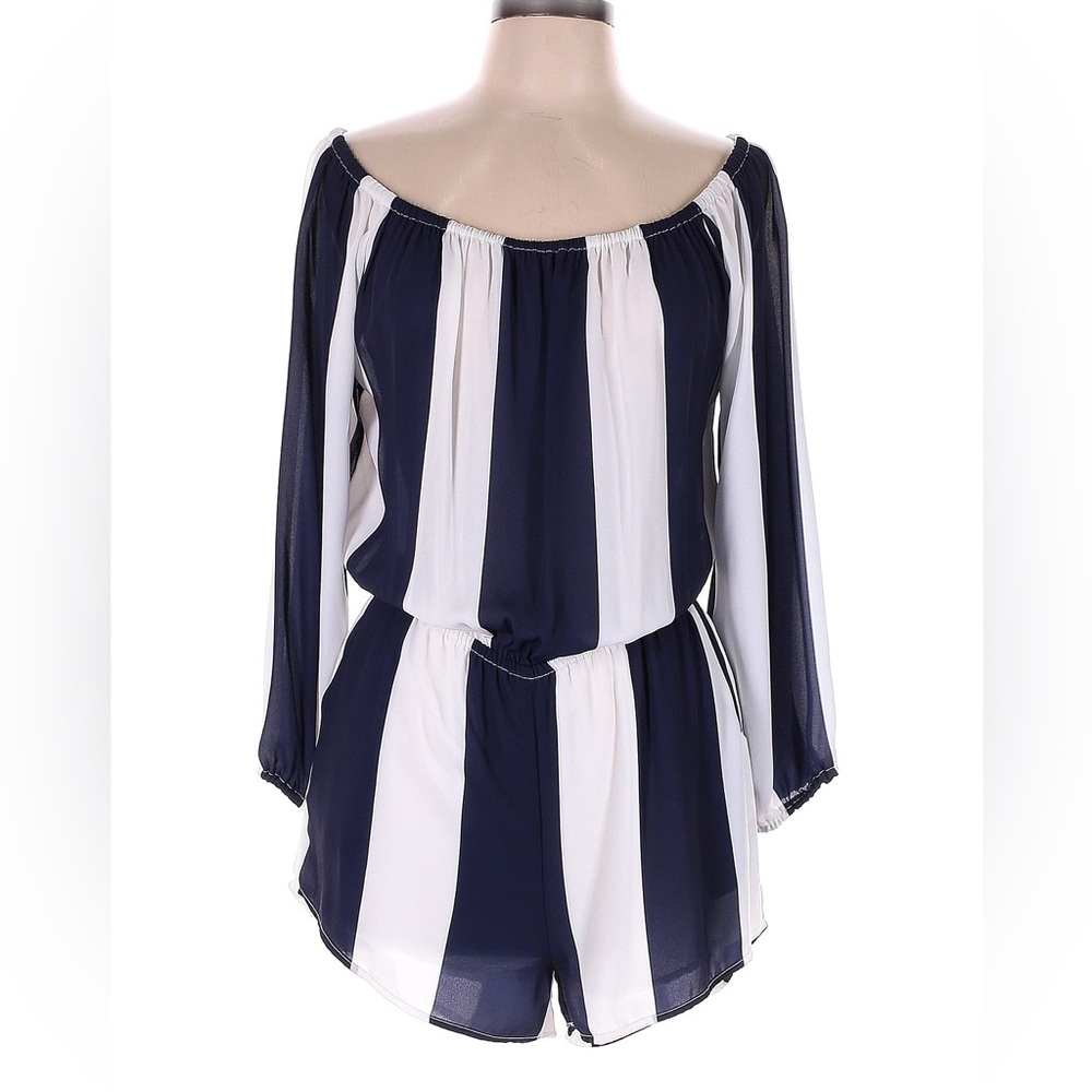 Aqua striped long sleeve romper